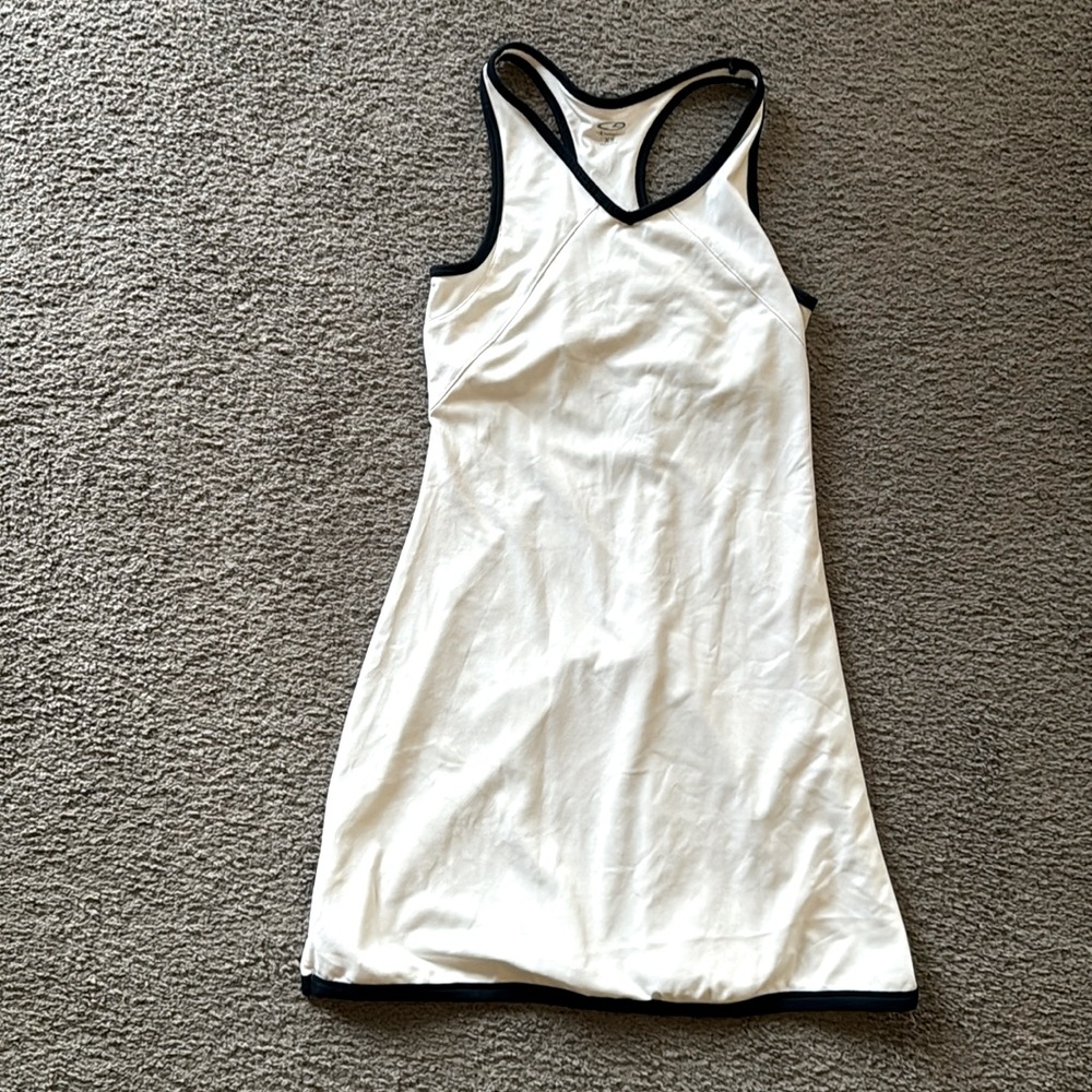 White champion tennis dress with navy blue piping